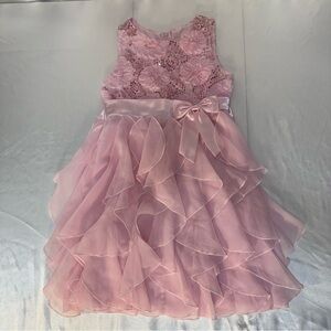 American Princess Sequined Floral Tiered Bodice Corkscrew Ruffled Skirt with Bow